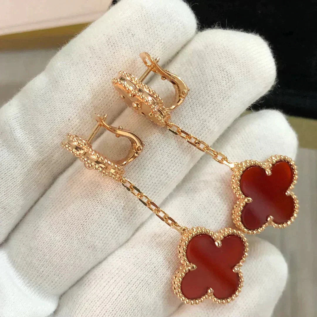 DIANA CLOVER 2 MOTIF LASER CARNELIAN EARRINGS