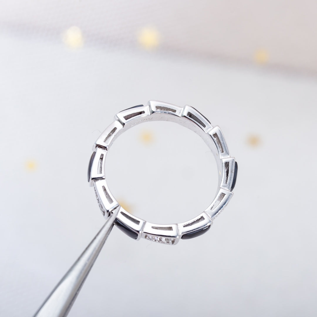 DIANA SERPENTI RING SILVER DIAMOND BLACK MOP 3MM