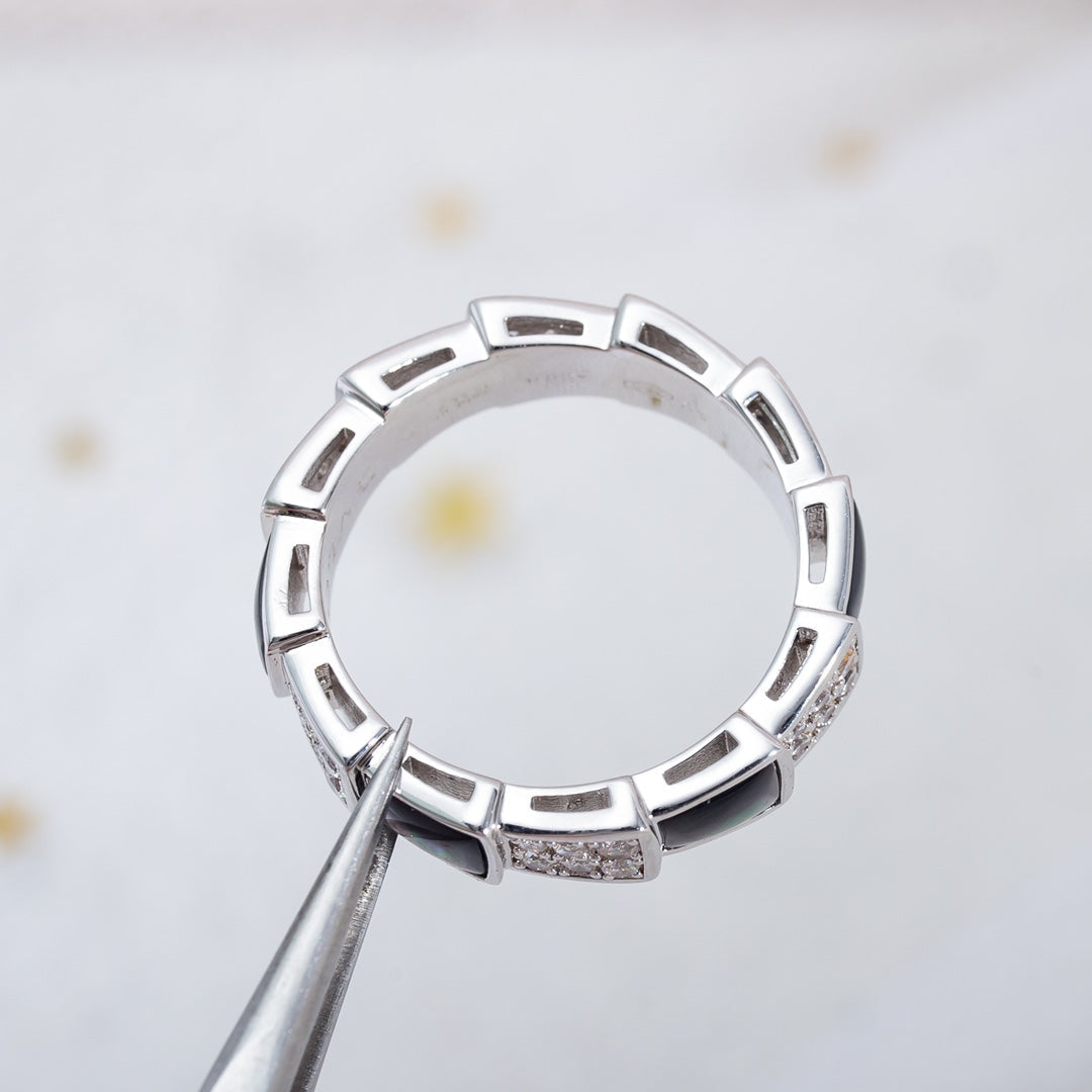 DIANA SERPENTI RING SILVER DIAMOND BLACK MOP 4MM