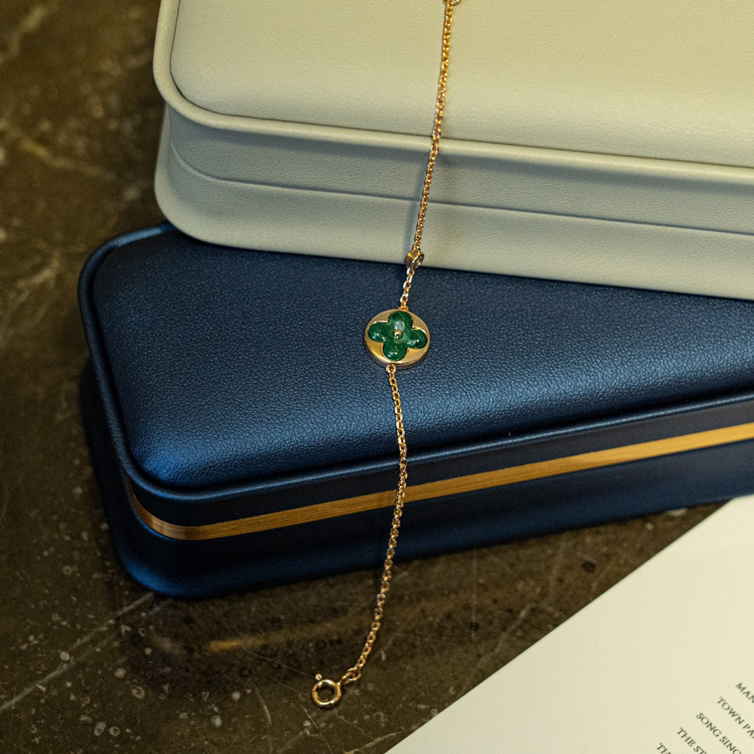 DIANA SUN MALACHITE 1 DIAMOND PINK GOLD BRACELET