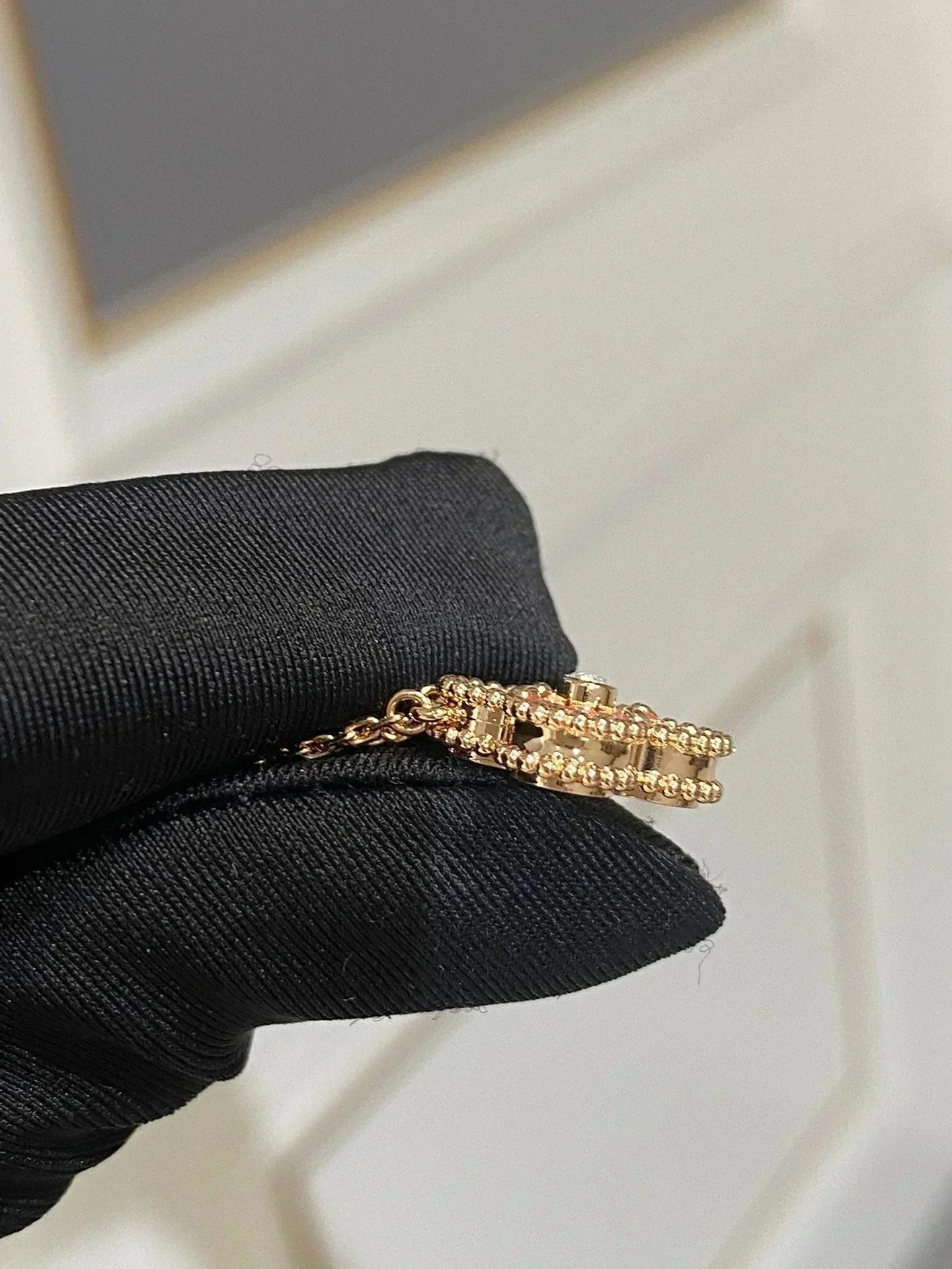 DIANA CLOVER 15MM DIAMOND RHODONITE NECKLACE