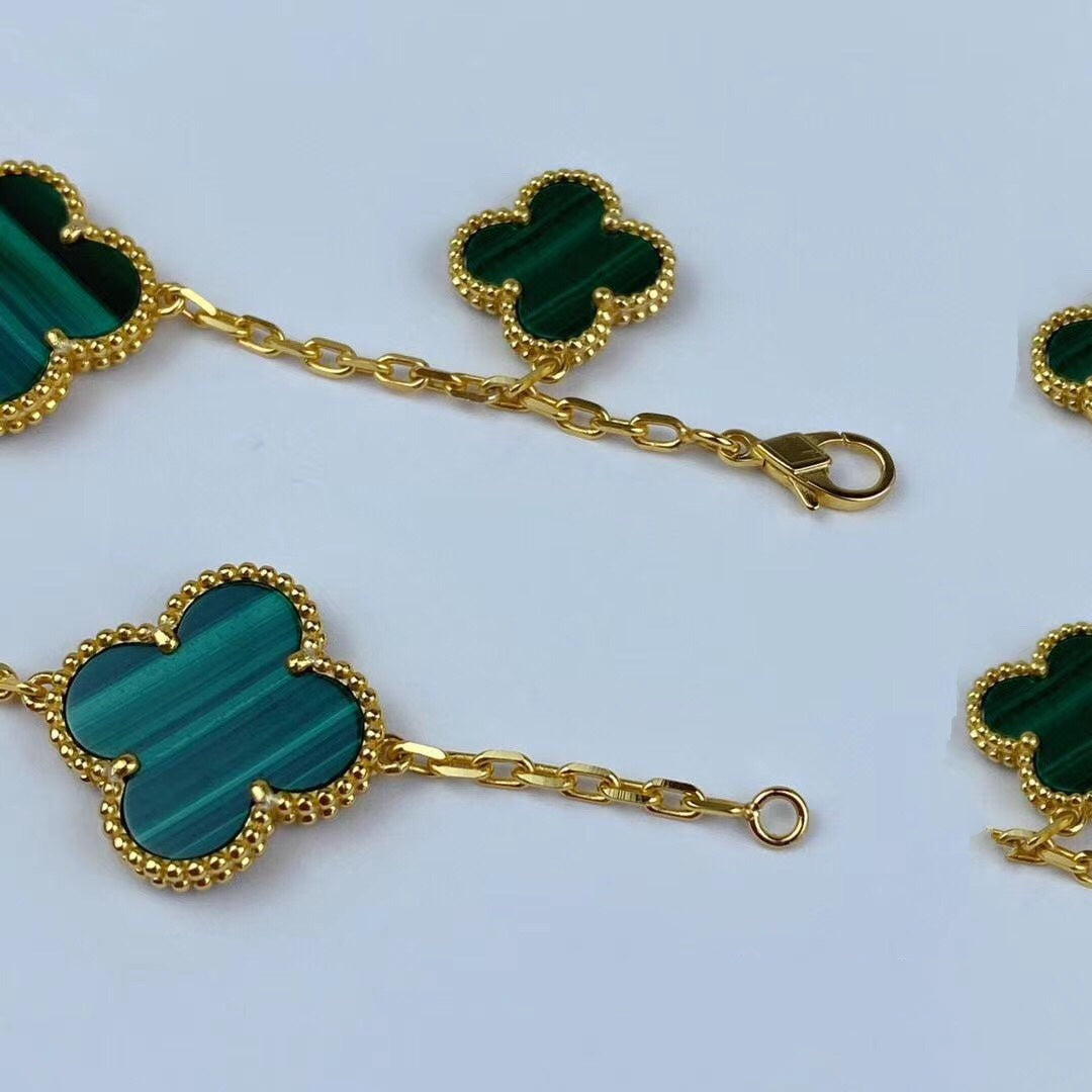 DIANA MAGIC CLOVER MALACHITE GOLD BRACELET 5 MOTIFS