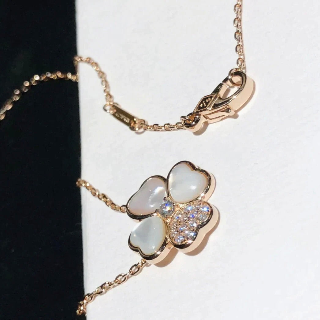 DIANA CLOVER MOP DIAMOND ROSE GOLD NECKLACE