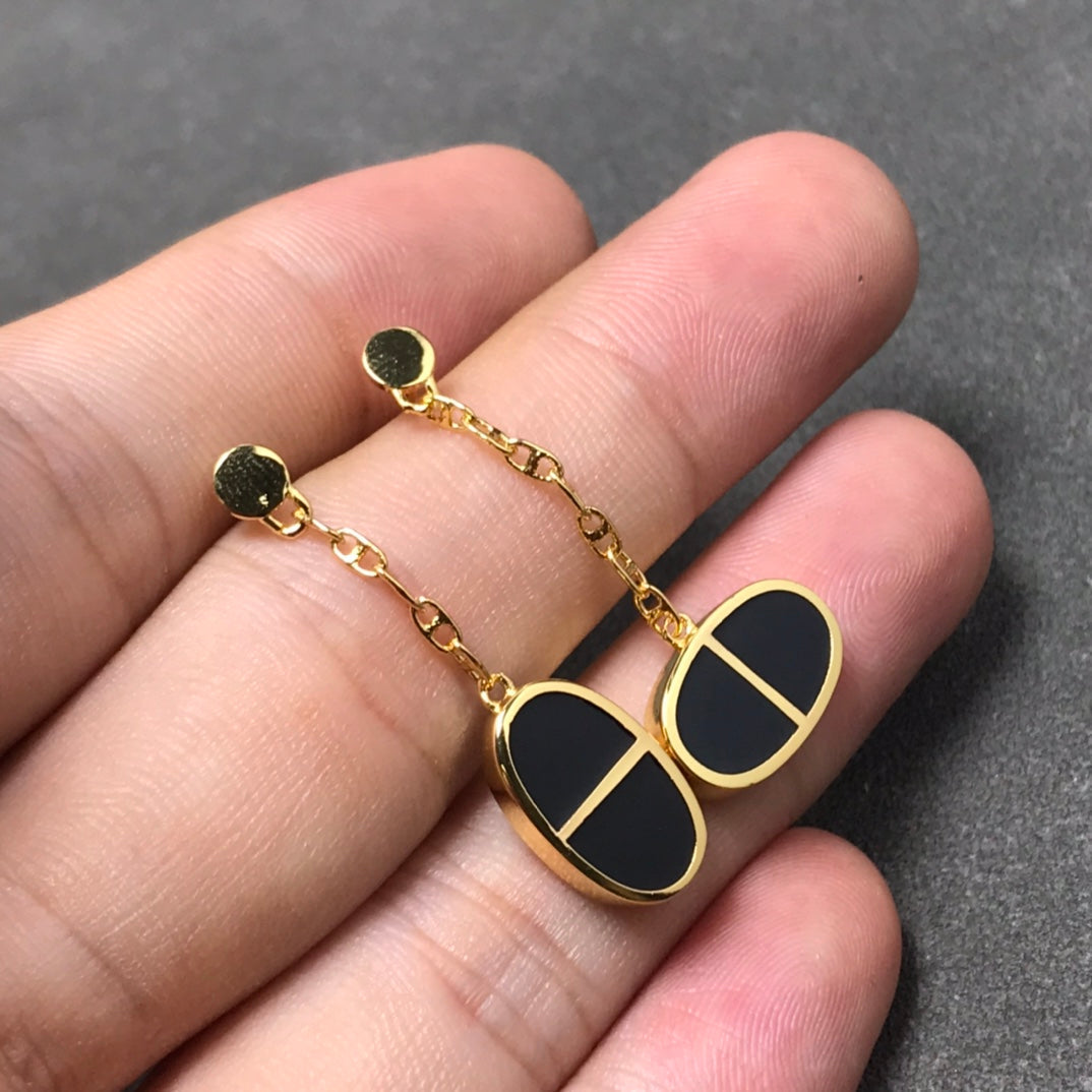 DIANA CHAINE VERSO BLACK CERAMIC SILVER EARRINGS