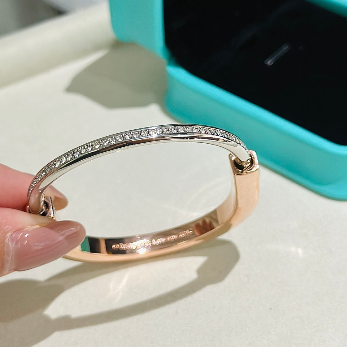 LOCK PINK GOLD SILVER DIAMOND BRACELET