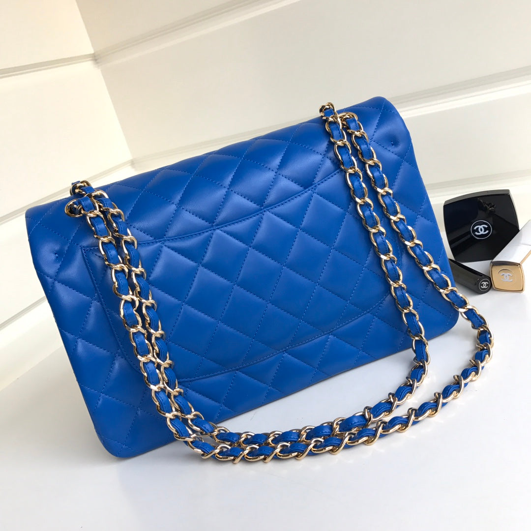 flap bag jumbo 30 blue lambskin gold hardware