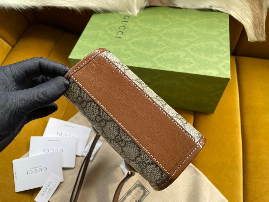 MINI TOTE 20 BAG IN BEIGE CANVAS AND BROWN CALFSKIN