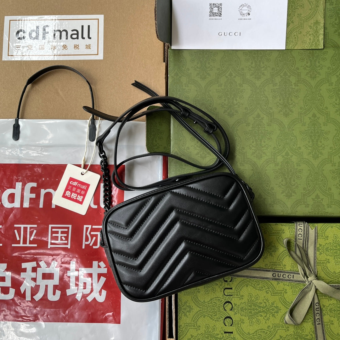 gg marmont mini 18cm zip top all black calfskin