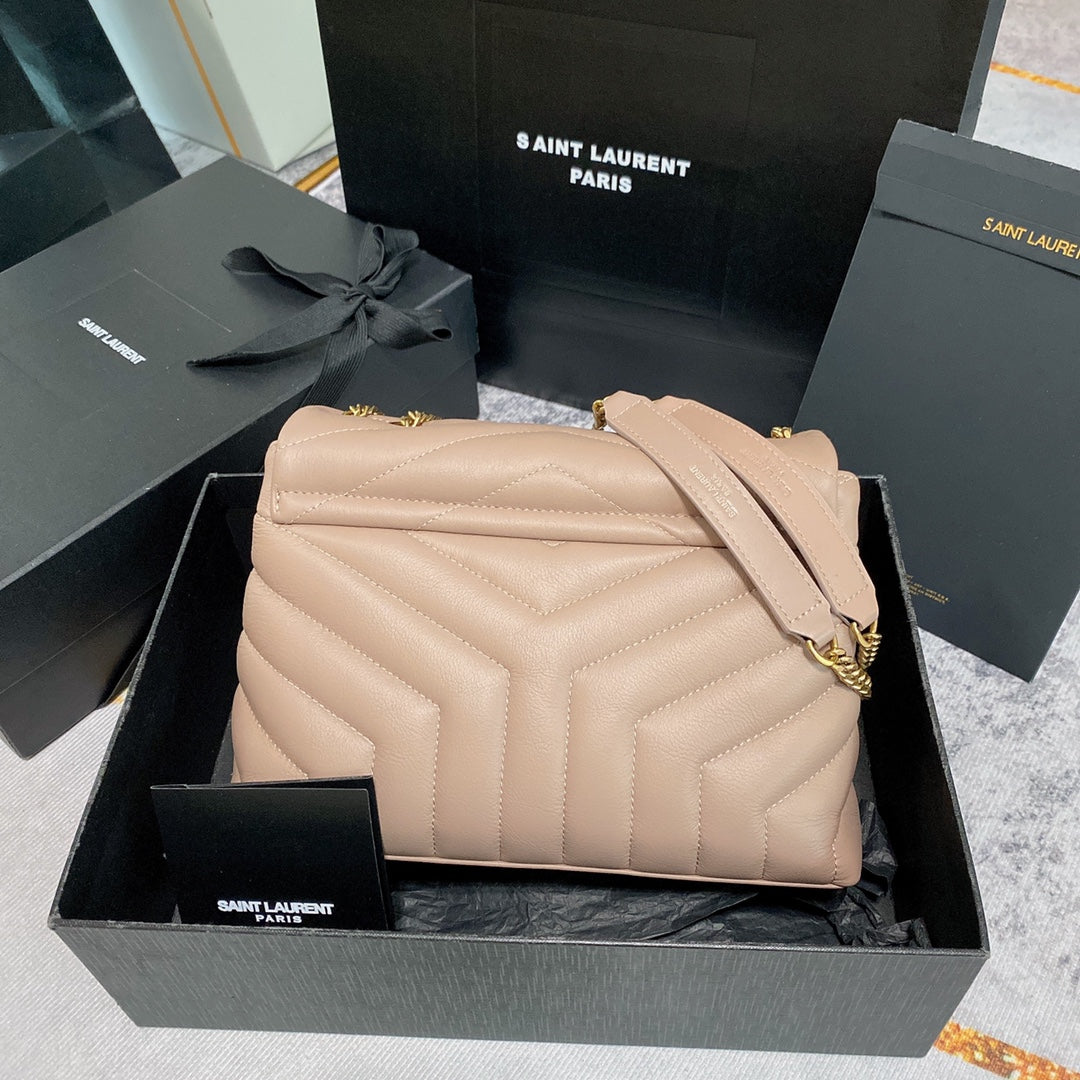 LOULOU PUFFER SMALL 25CM DARK BEIGE QUILTED LAMBSKIN