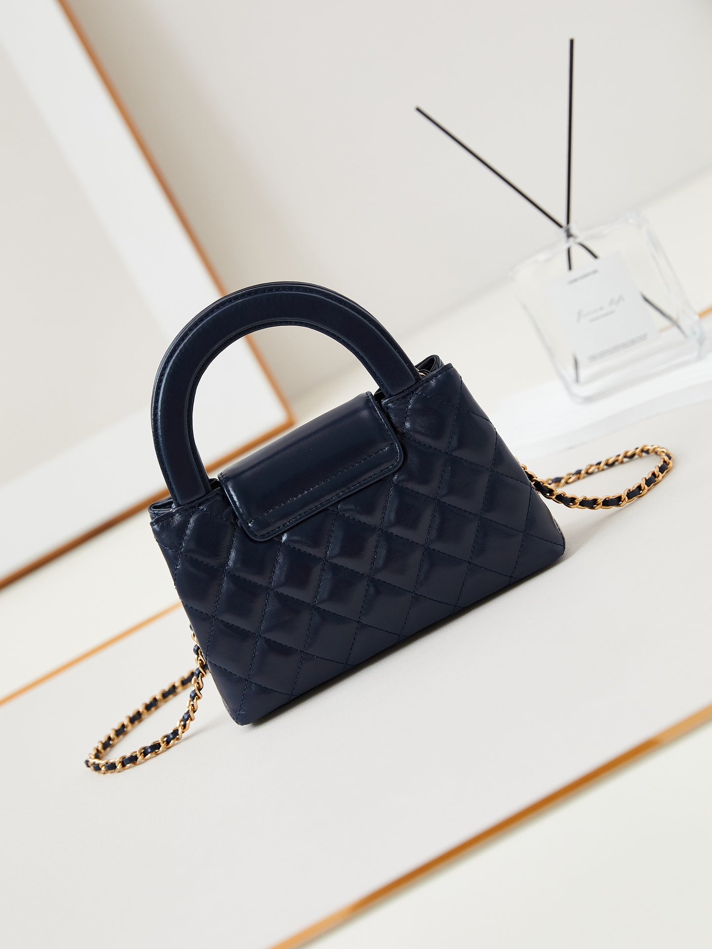cc 24a nano 19cm kelly shopper bag navy blue lambskin