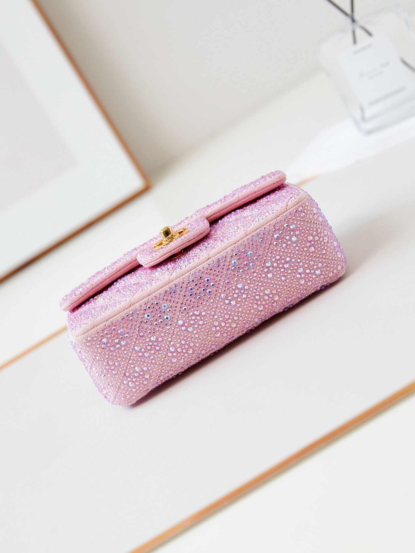 24b mini flap bag 20cm pink lambskin silver purple diamond