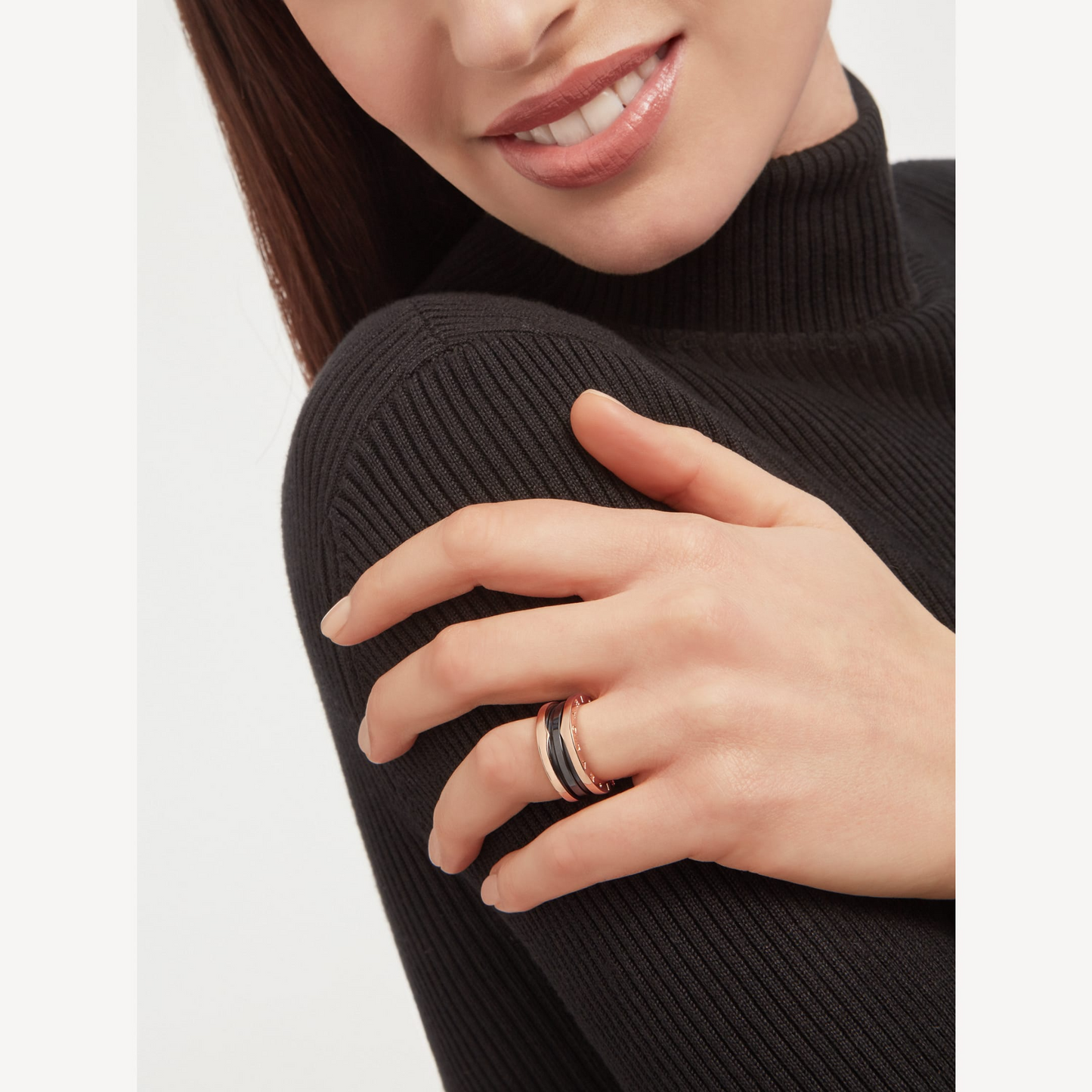 DIANA ZERO 1 TWO-BAND LOOPS AND BLACK CERAMIC PINK GOLD RING