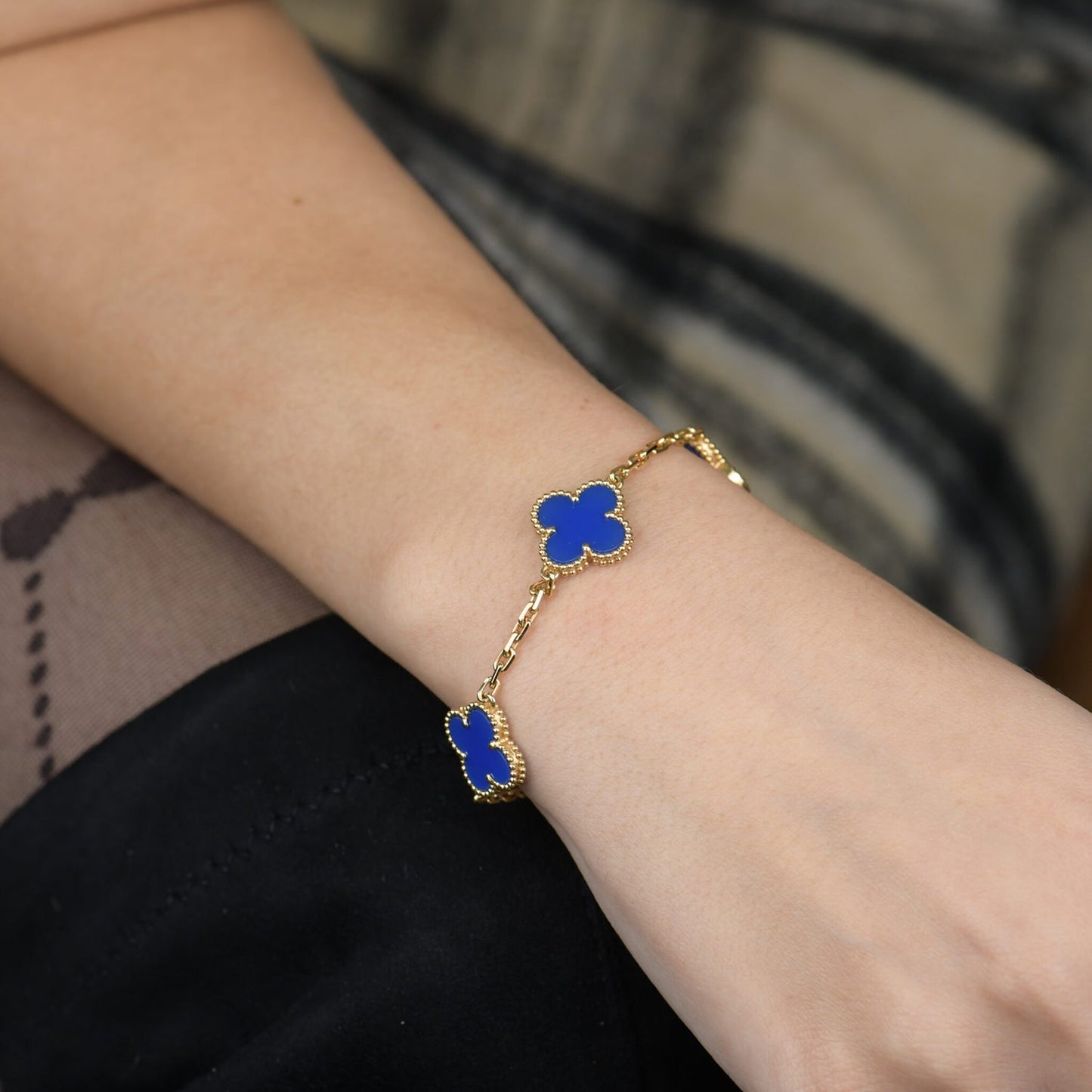 DIANA CLOVER 5 MOTIFS BLUE AGATE BRACELET
