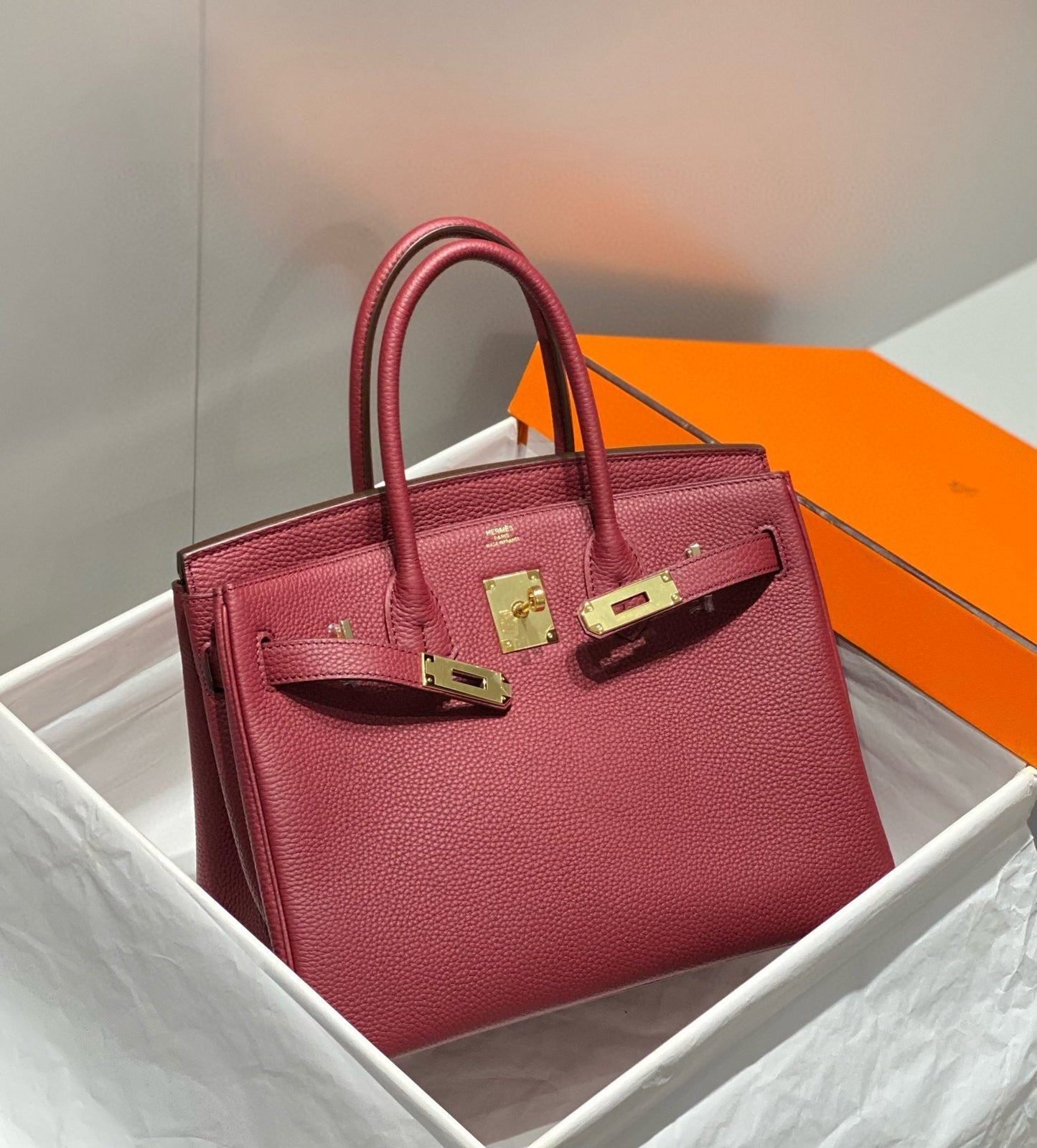HM BIRKIN 25CM BURGUNDY CALFSKIN GOLD HARDWARE