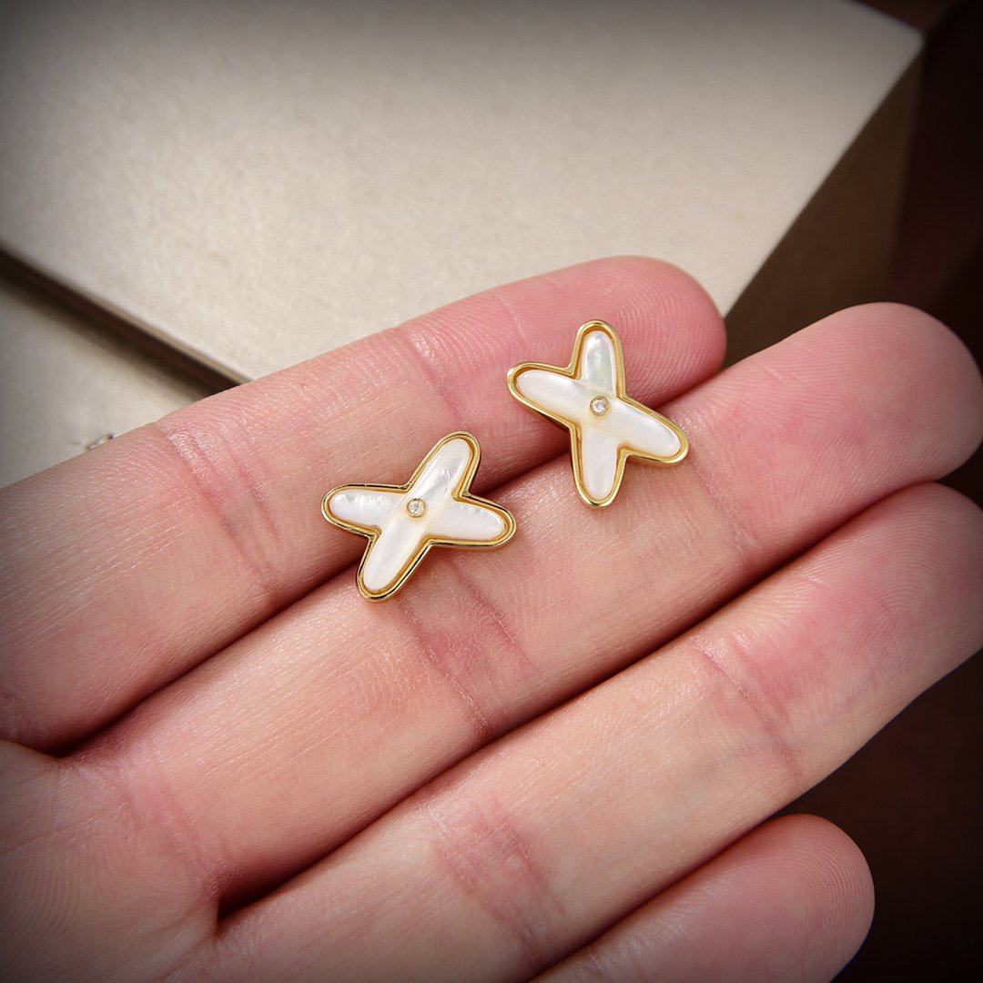 DIANA JEUX DE WHITE MOP GOLD DIAMOND EARRINGS