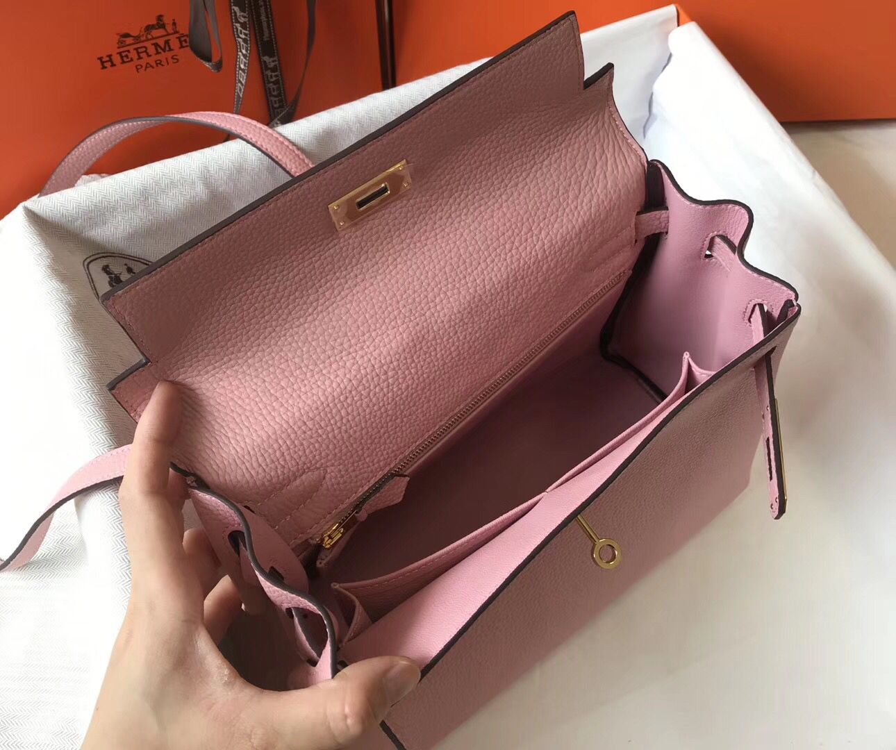 HM KELLY 28CM PINK TOGO LEATHER GOLD HARDWARE