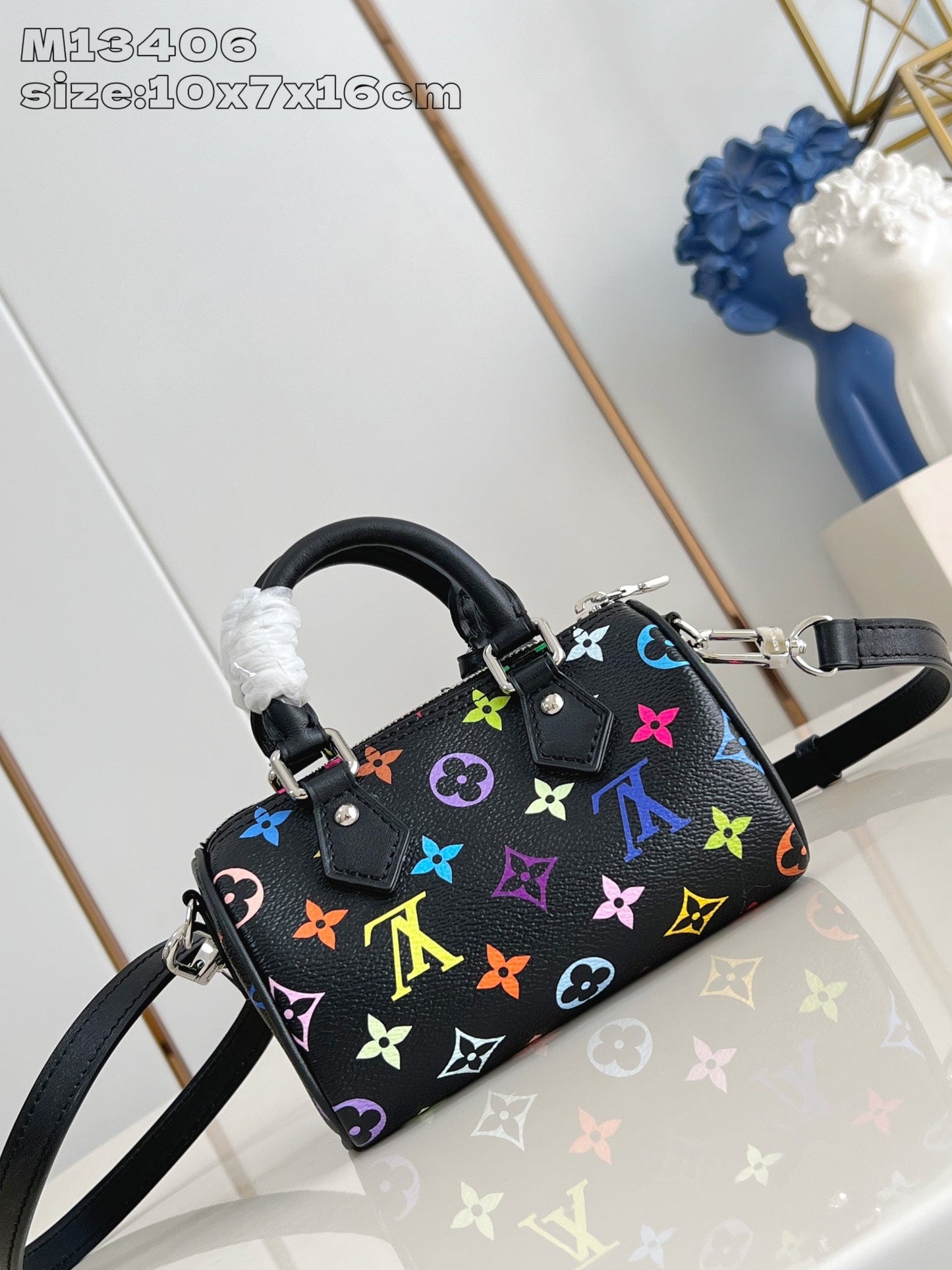 LV x TM Nano Speedy 16cm Black Multicolored Monogram coated canvas