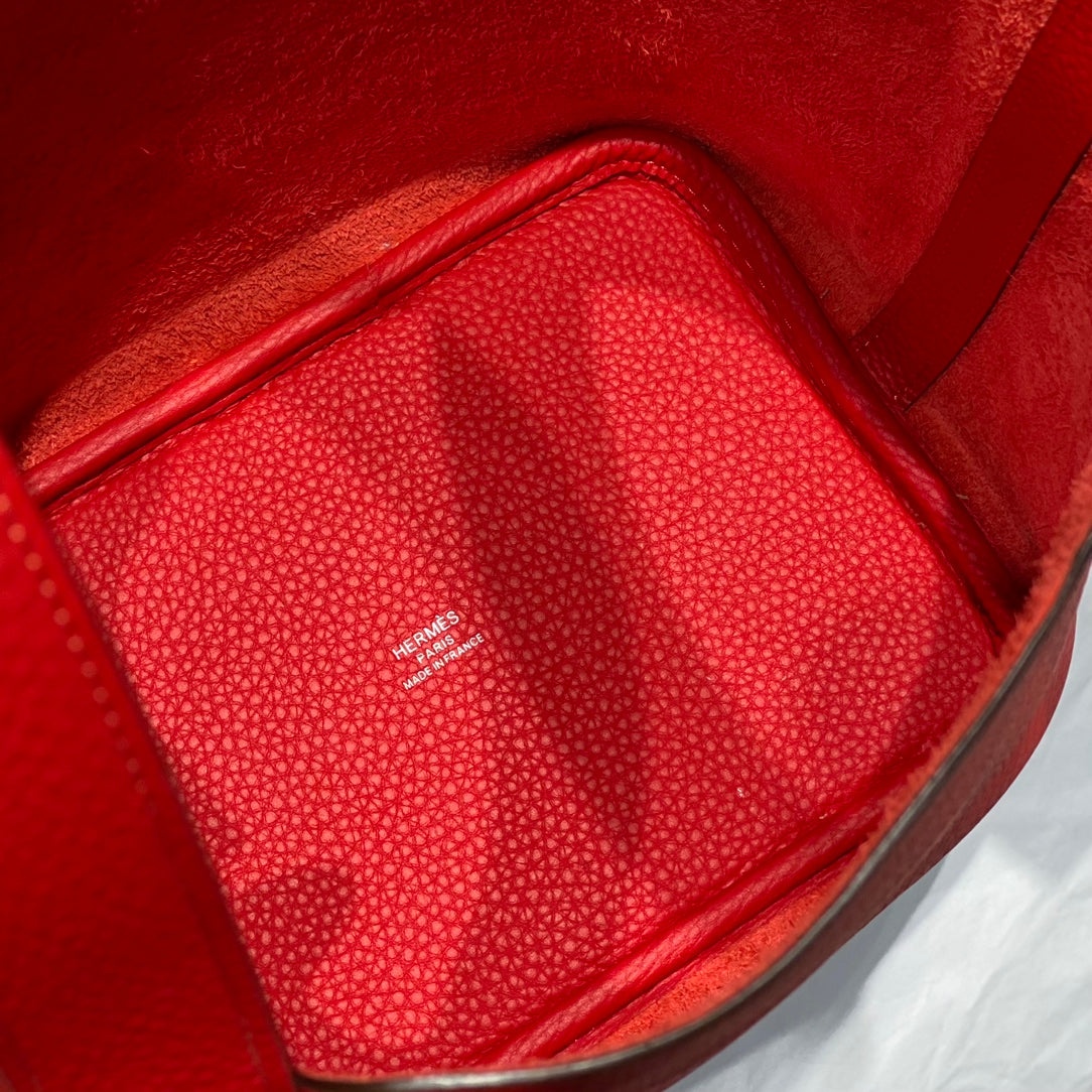 picotin lock red togo leather silver hardware