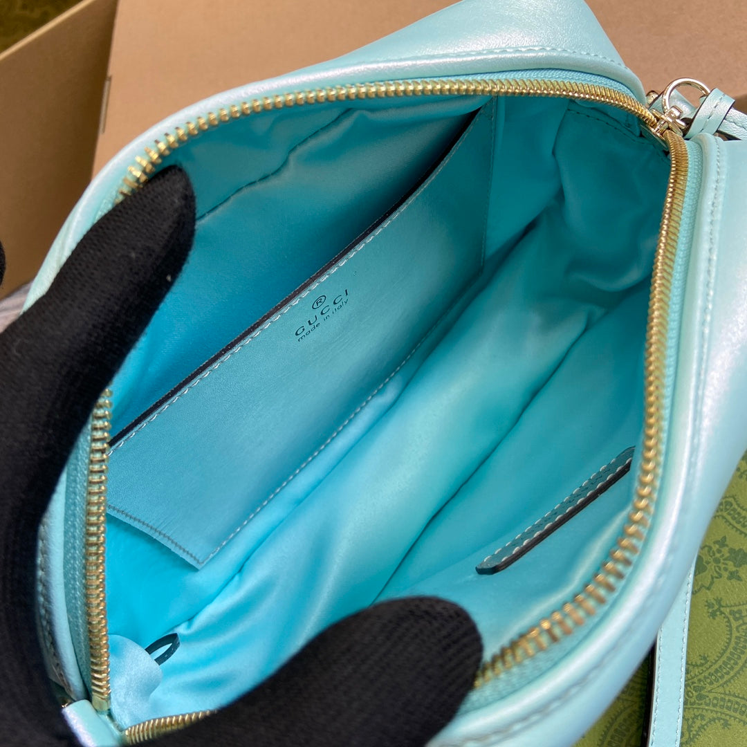 GG MARMONT 24 SMALL MATELASS¨¦ SHOULDER BAG BLUE IRIDESCENT CALFSKIN