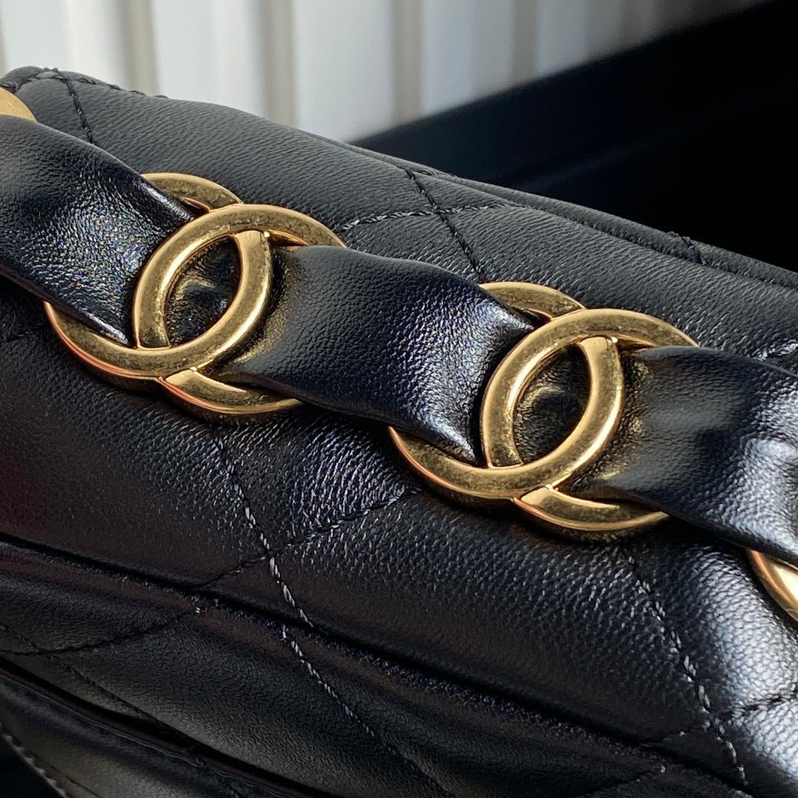 CC 24K Mini Flap Bag 21cm Black Lambskin Gold Hardware