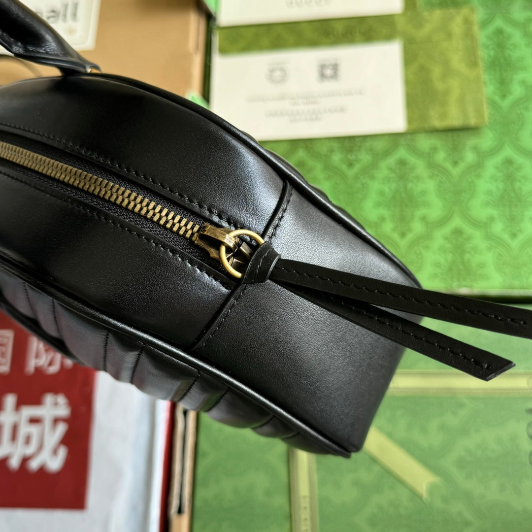 gg marmont medium top handle 35cm black calfskin gold hardware