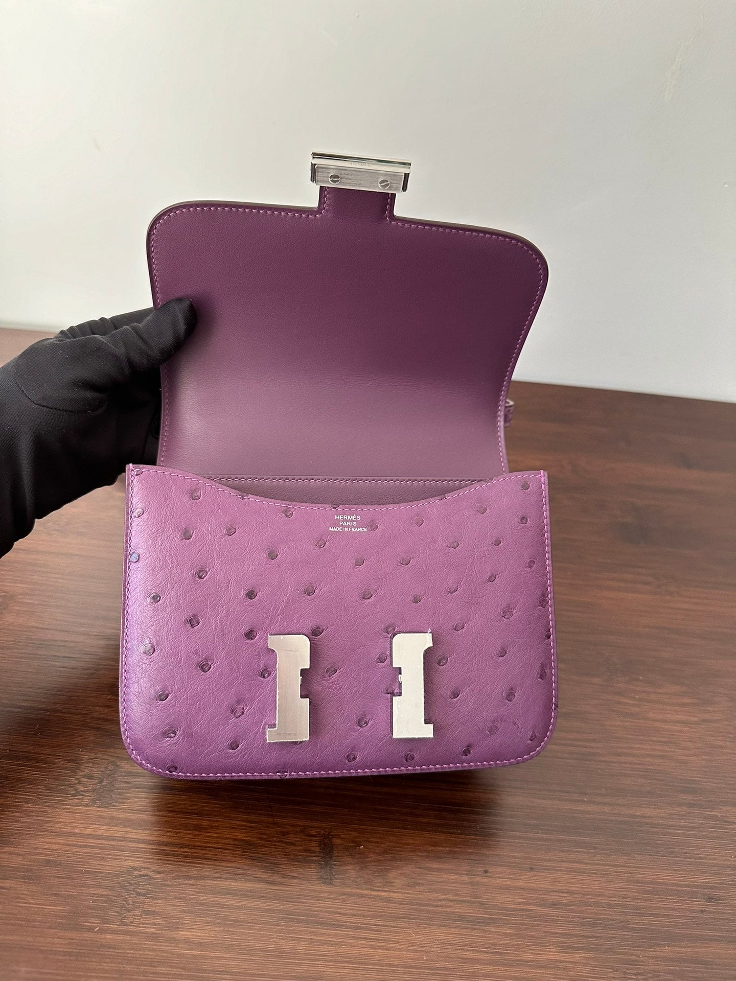CONSTANCE 18 PURPLE OSTRICH SILVER HARDWARE