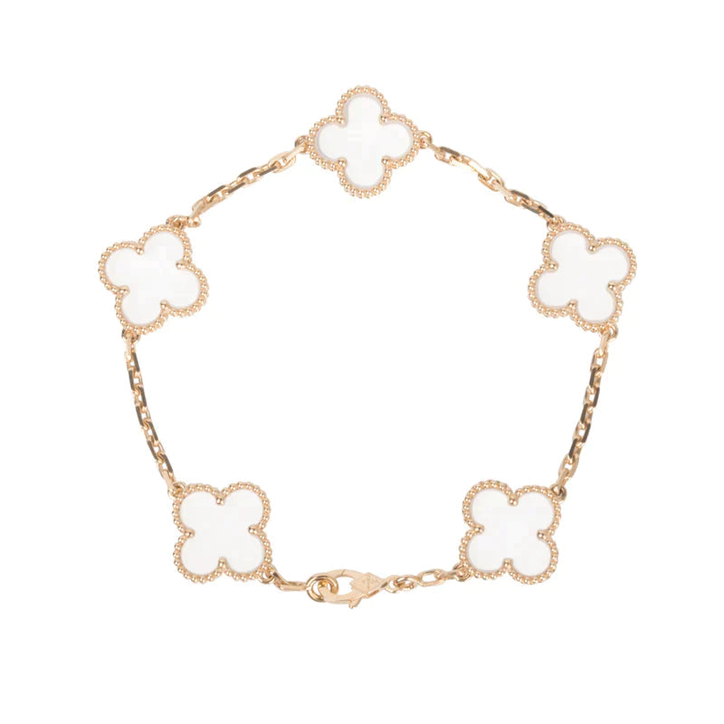 DIANA CLOVER 5 MOTIF ROCK CRYSTAL PINK GOLD BRACELET