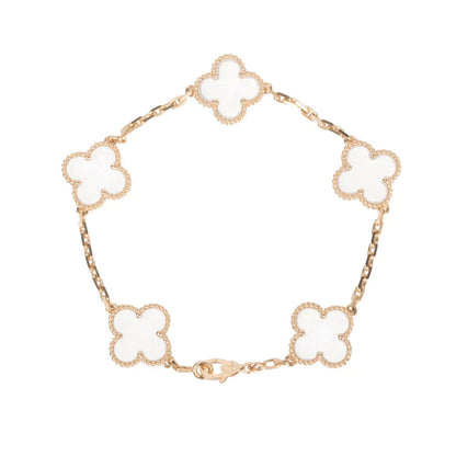 DIANA CLOVER 5 MOTIF ROCK CRYSTAL PINK GOLD BRACELET
