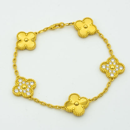 DIANA CLOVER BRACELET 5 MOTIFS GOLD DIAMOND