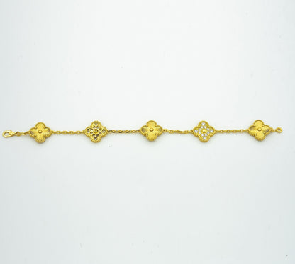 DIANA CLOVER BRACELET 5 MOTIFS GOLD DIAMOND