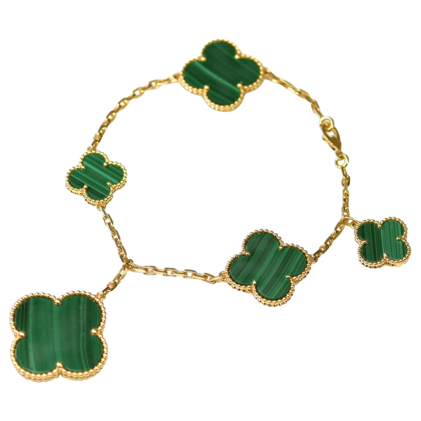 DIANA MAGIC CLOVER MALACHITE GOLD BRACELET 5 MOTIFS