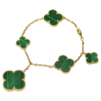DIANA MAGIC CLOVER MALACHITE GOLD BRACELET 5 MOTIFS