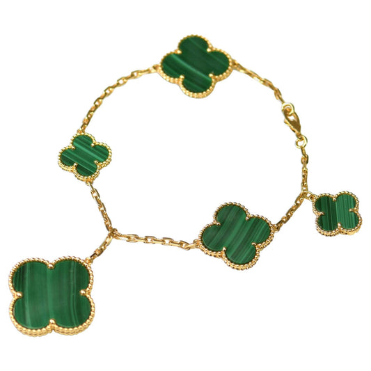 DIANA MAGIC CLOVER MALACHITE GOLD BRACELET 5 MOTIFS
