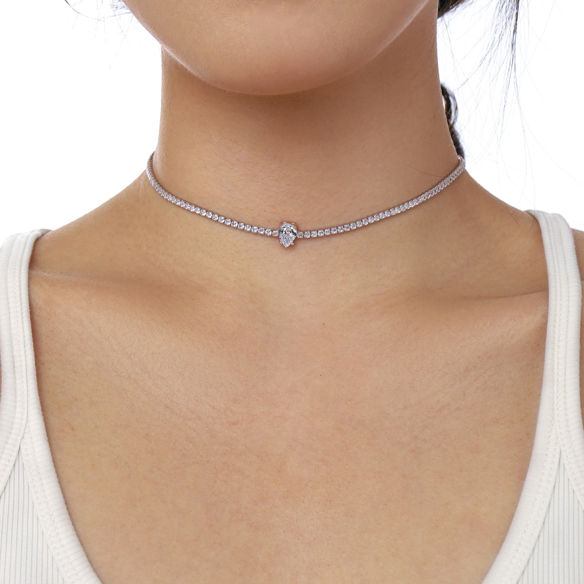 [HOT]1.0 carat Unique Pear Cut Tennis Necklace