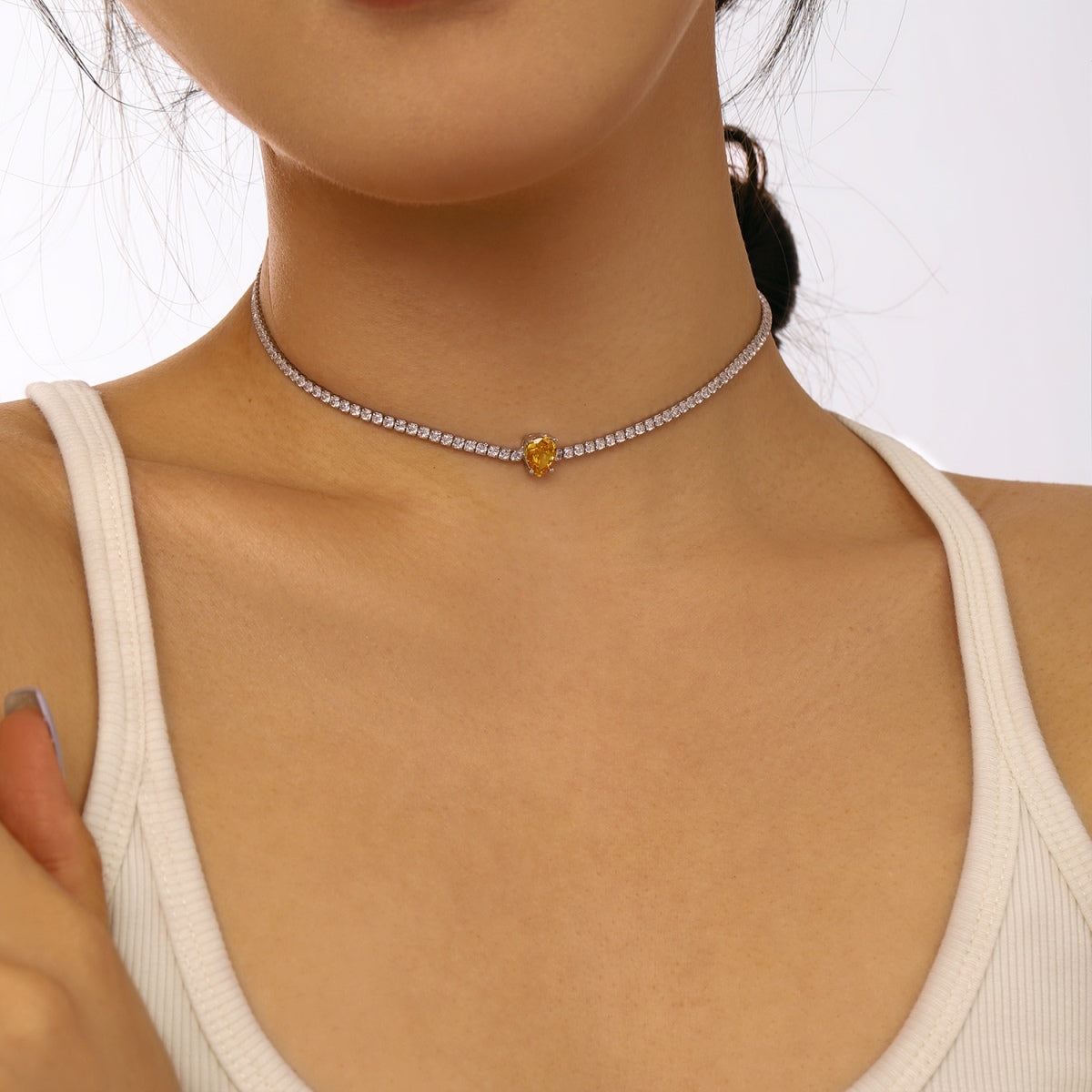 [HOT]1.0 carat Unique Pear Cut Tennis Necklace