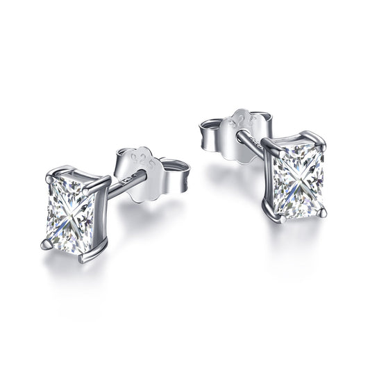 [HOT]Stylish Shiny Rectangular Center Stone Stud Earrings