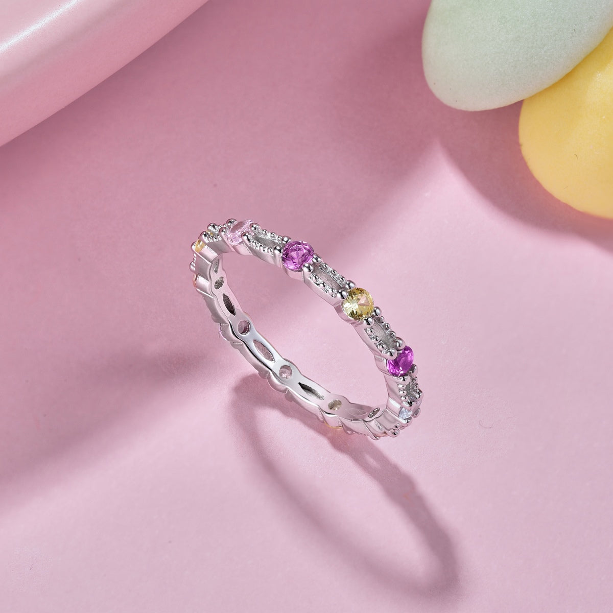 [HOT]Sparkling Colorful Round Cut Tennis Ring