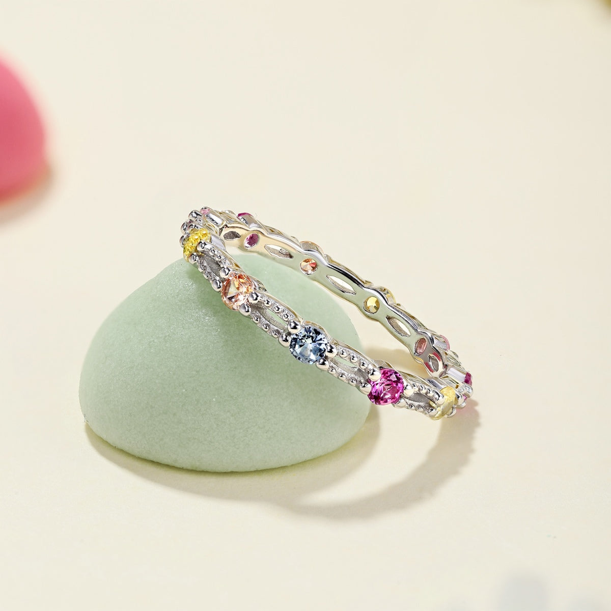 [HOT]Sparkling Colorful Round Cut Tennis Ring