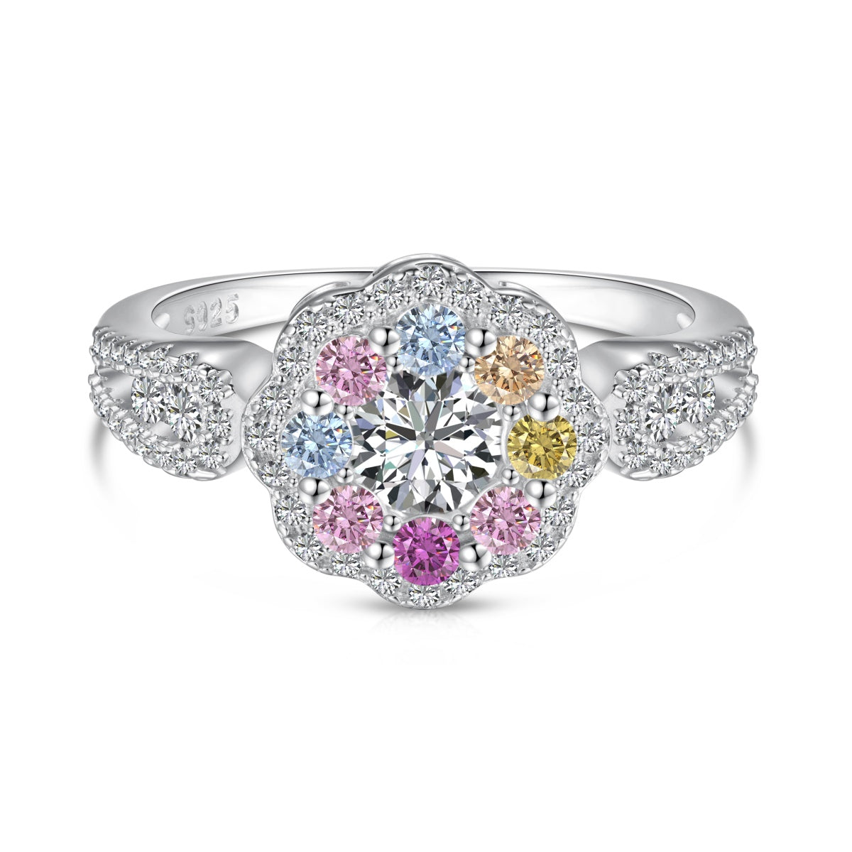 [HOT]Delicate Colorful Round Cut Flower Shape Wedding Ring