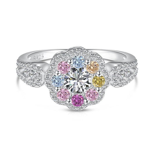 [HOT]Delicate Colorful Round Cut Flower Shape Wedding Ring
