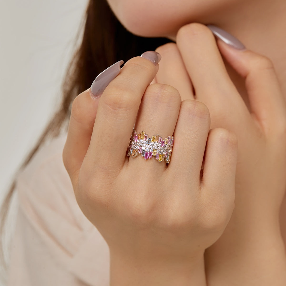 [HOT]Luxurious Colorful Radiant Cut Daily Ring