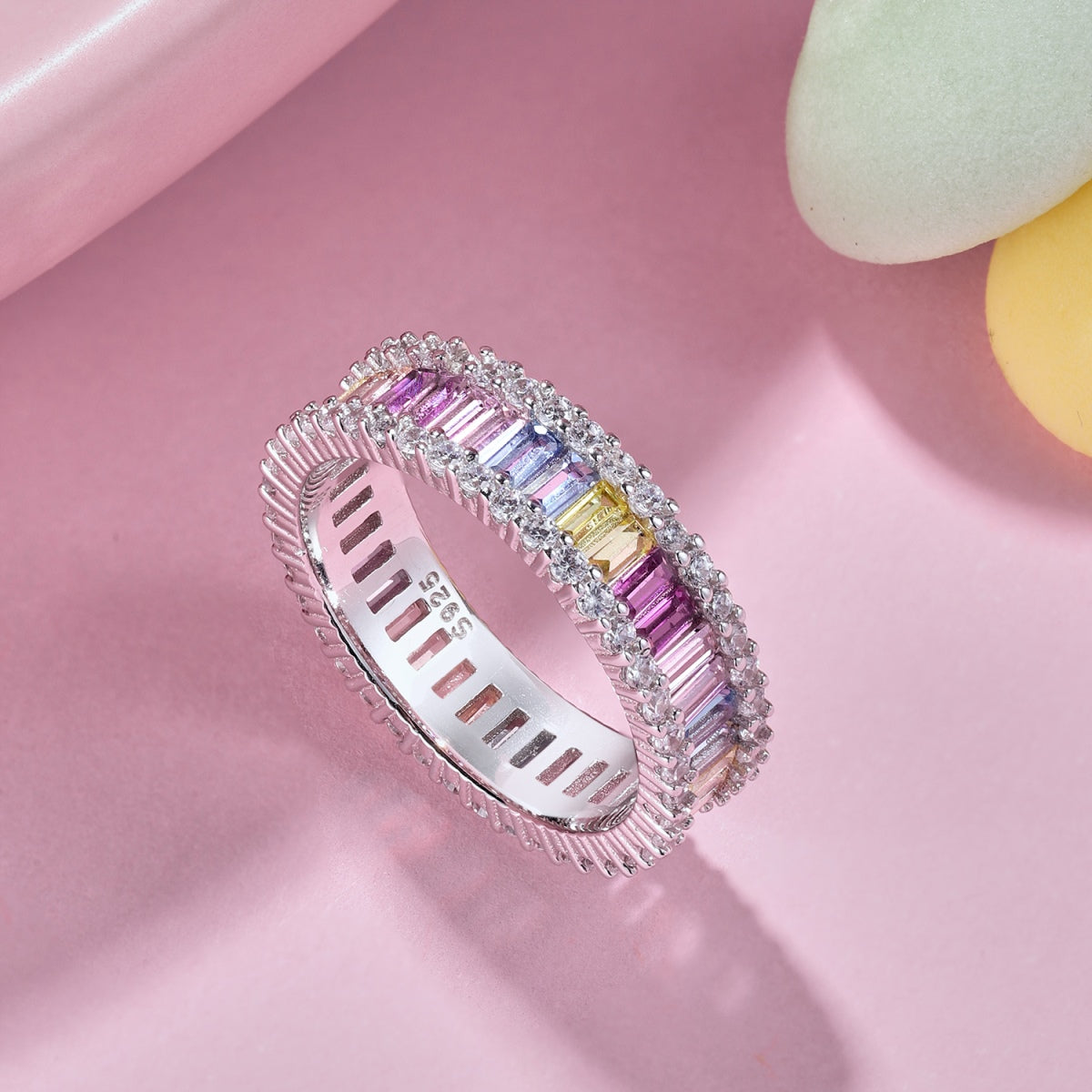 [HOT]Dainty Kaleidoscopic Emerald Cut Daily Ring