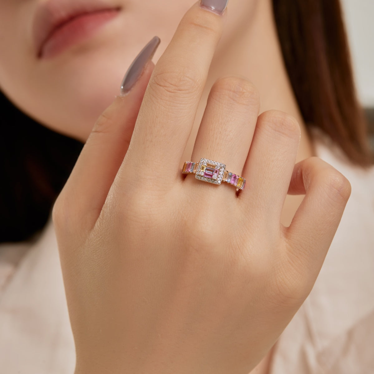 [HOT]Exquisite Colorful Radiant Cut Party Ring