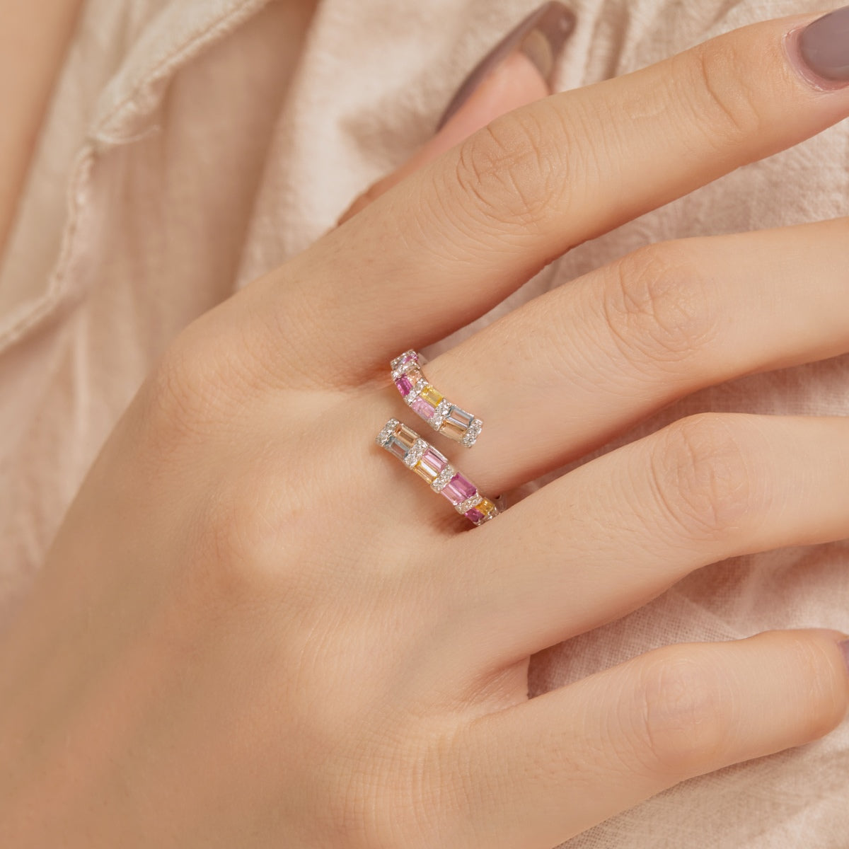 [HOT]Charming Colorful Radiant Cut Adjustable Daily Ring