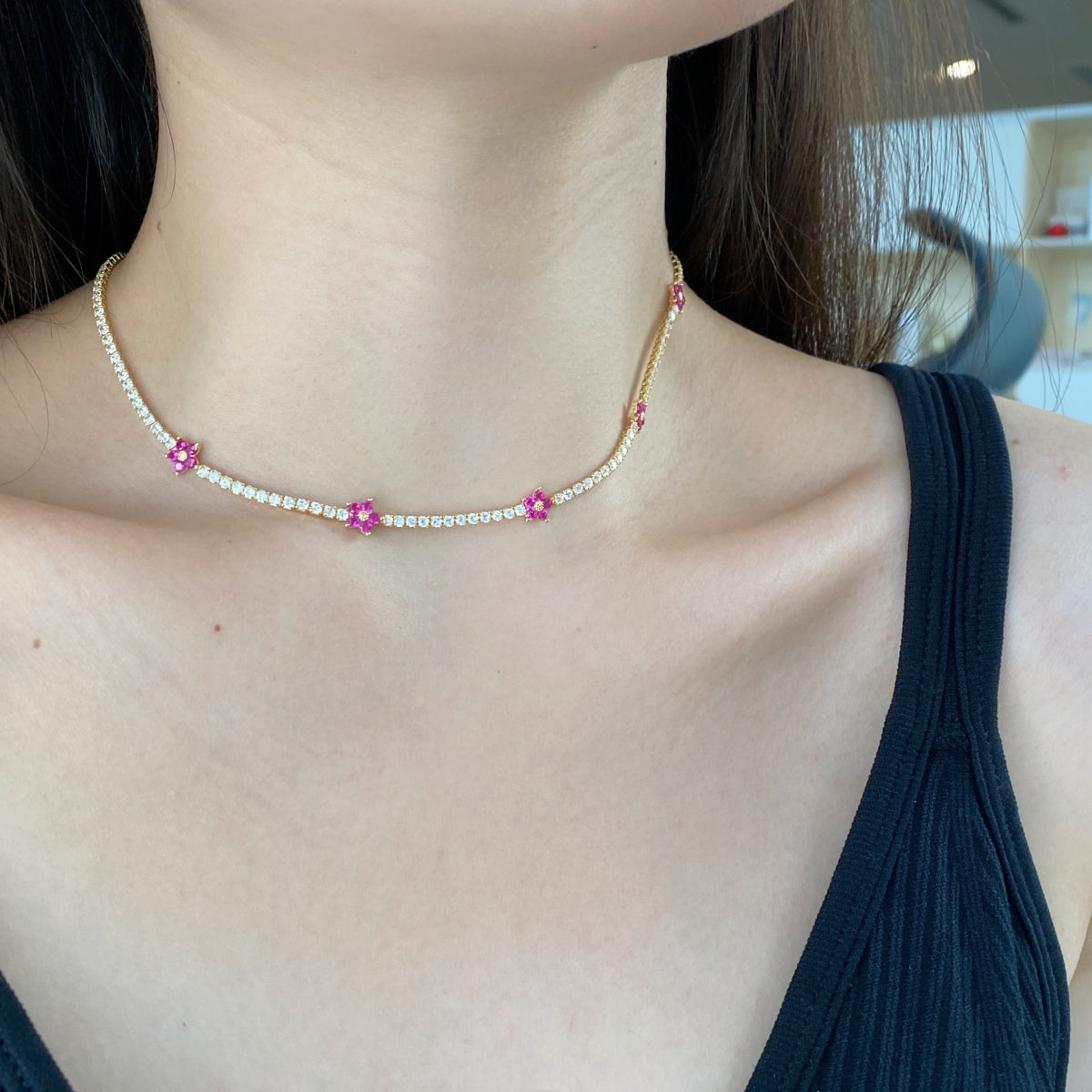 [HOT]Luxurious Colorful Flower Tennis Necklace