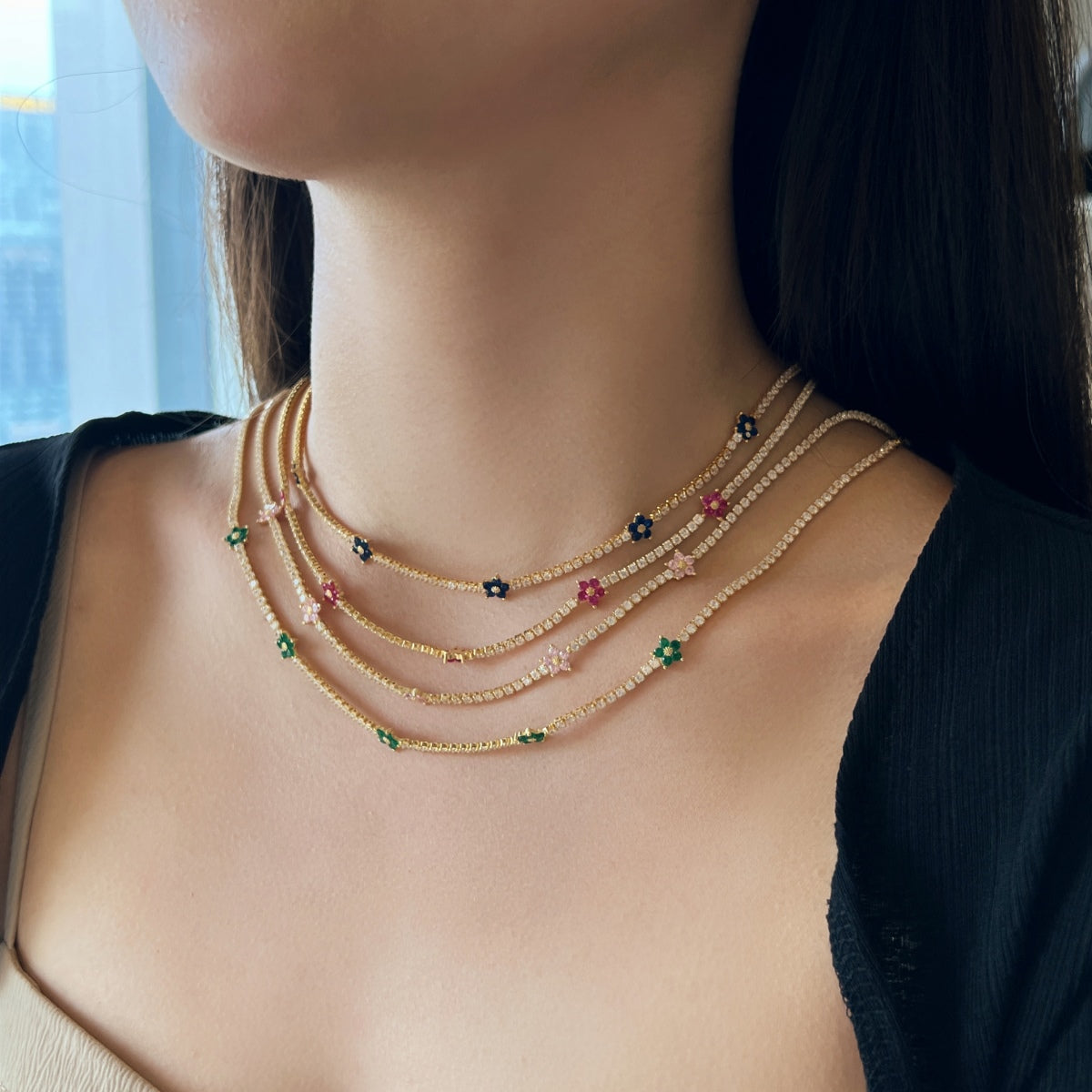 [HOT]Luxurious Colorful Flower Tennis Necklace