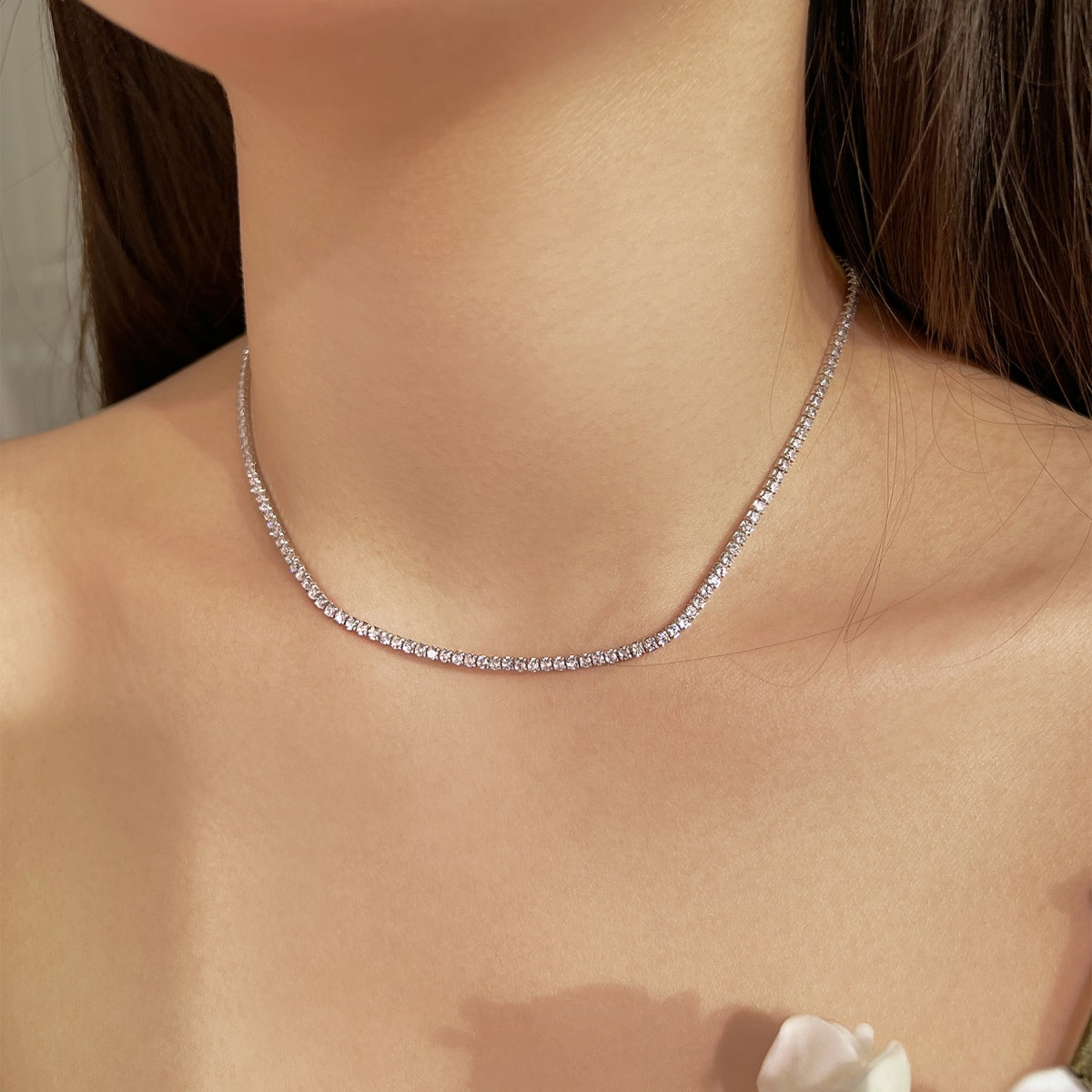 [HOT]Delicate Round Shape Tennis Necklace