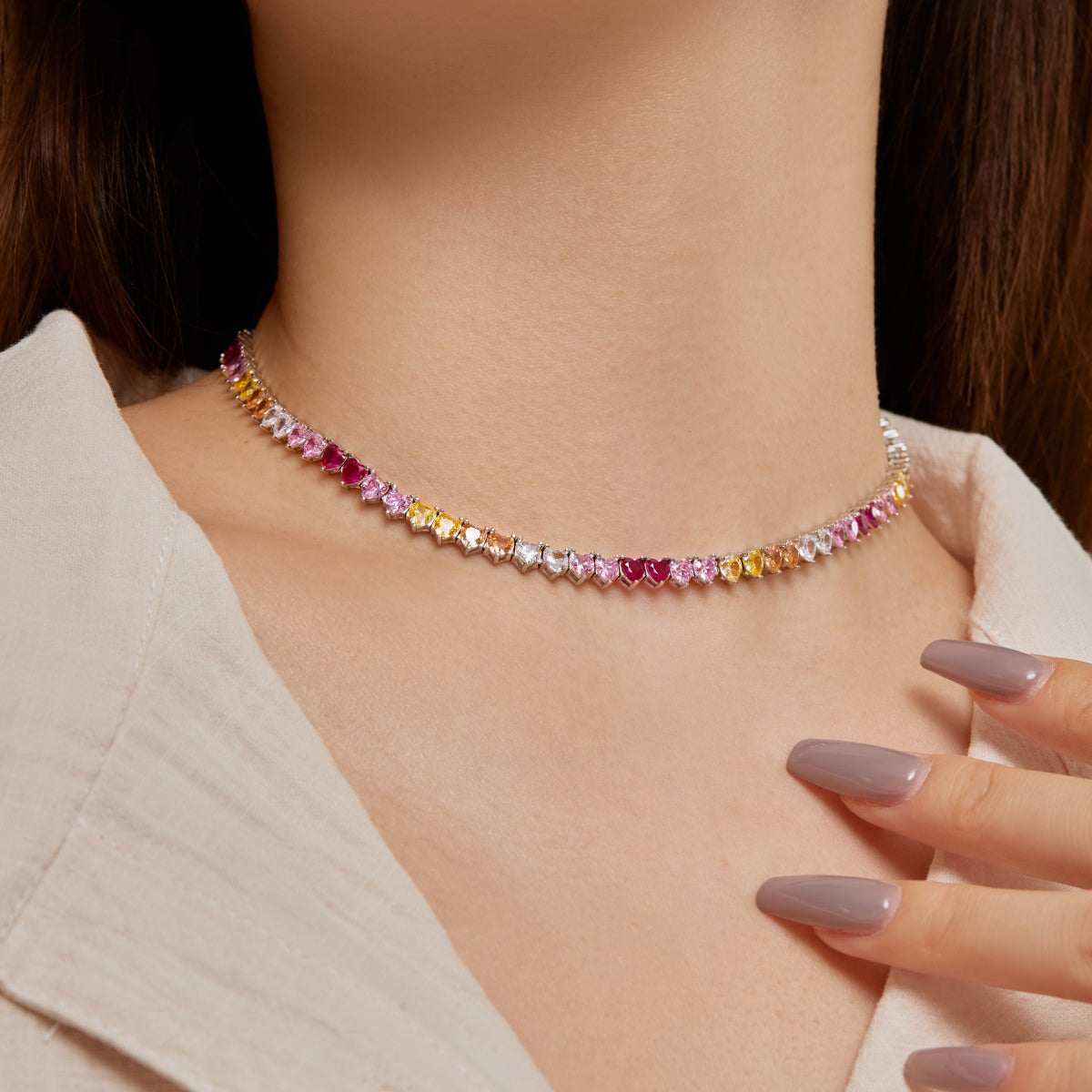 [HOT]Sparkling Colorful Full Heart Tennis Necklace