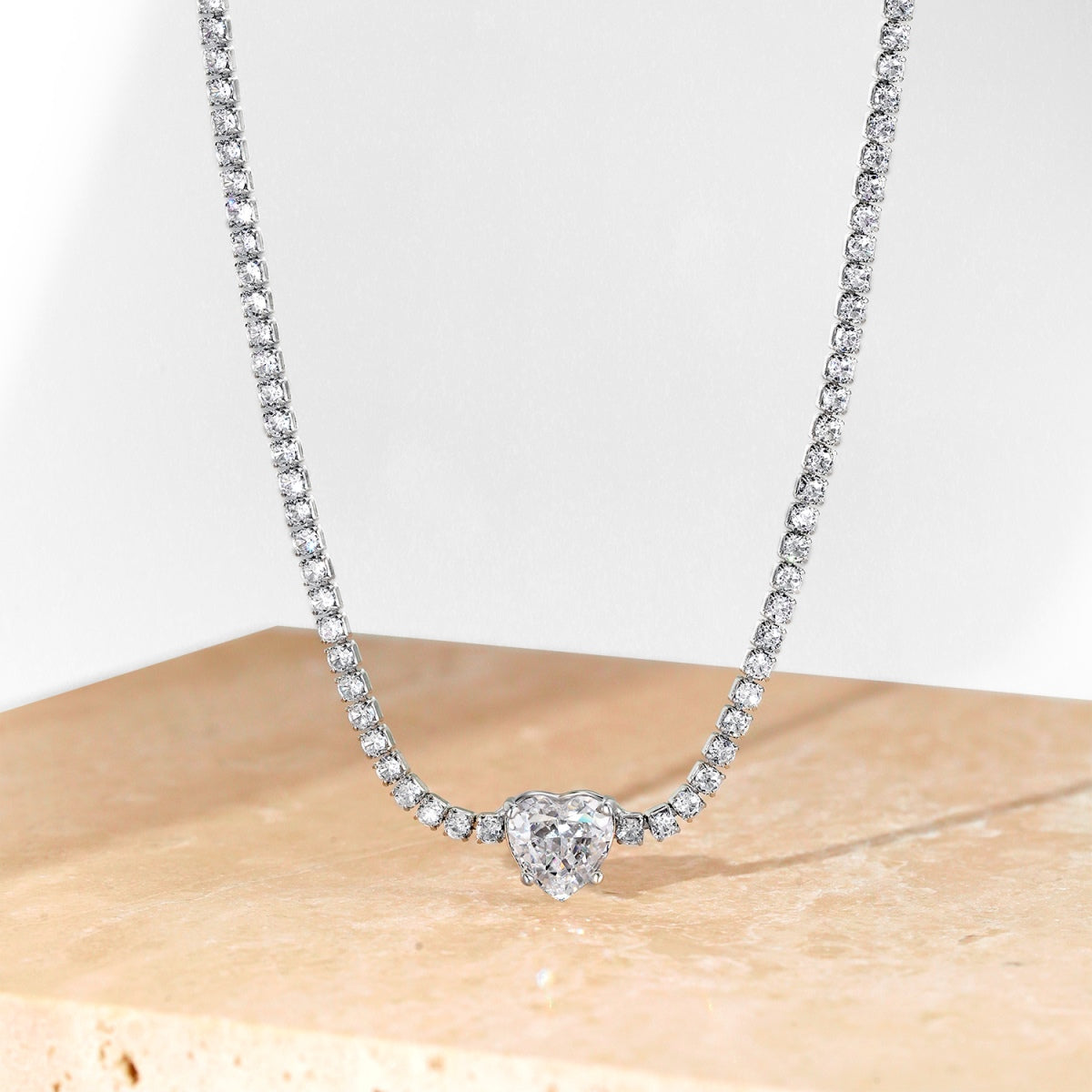[HOT]2.0 Carat Sparkling Tennis Heart Cut Necklace
