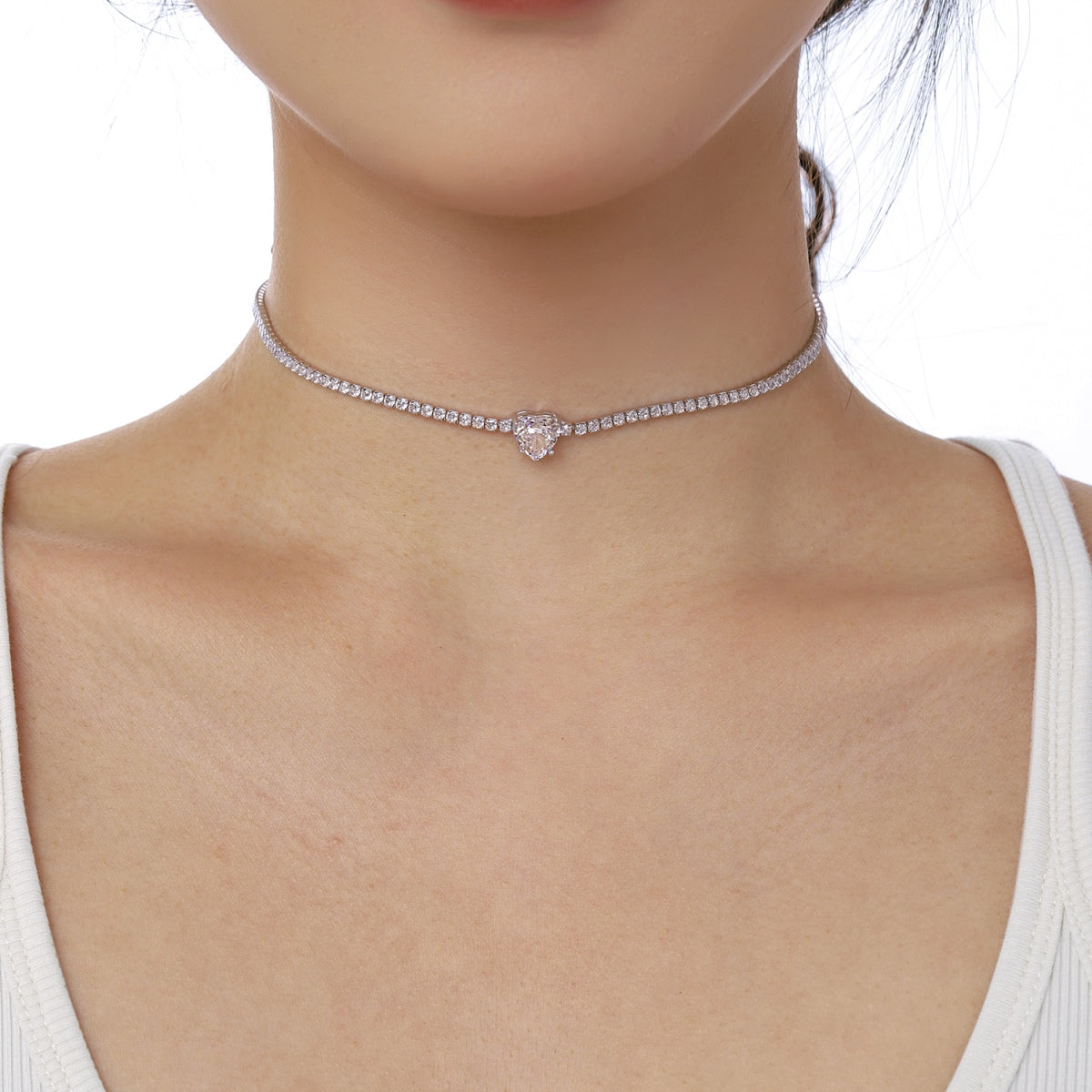 [HOT]2.0 Carat Sparkling Tennis Heart Cut Necklace